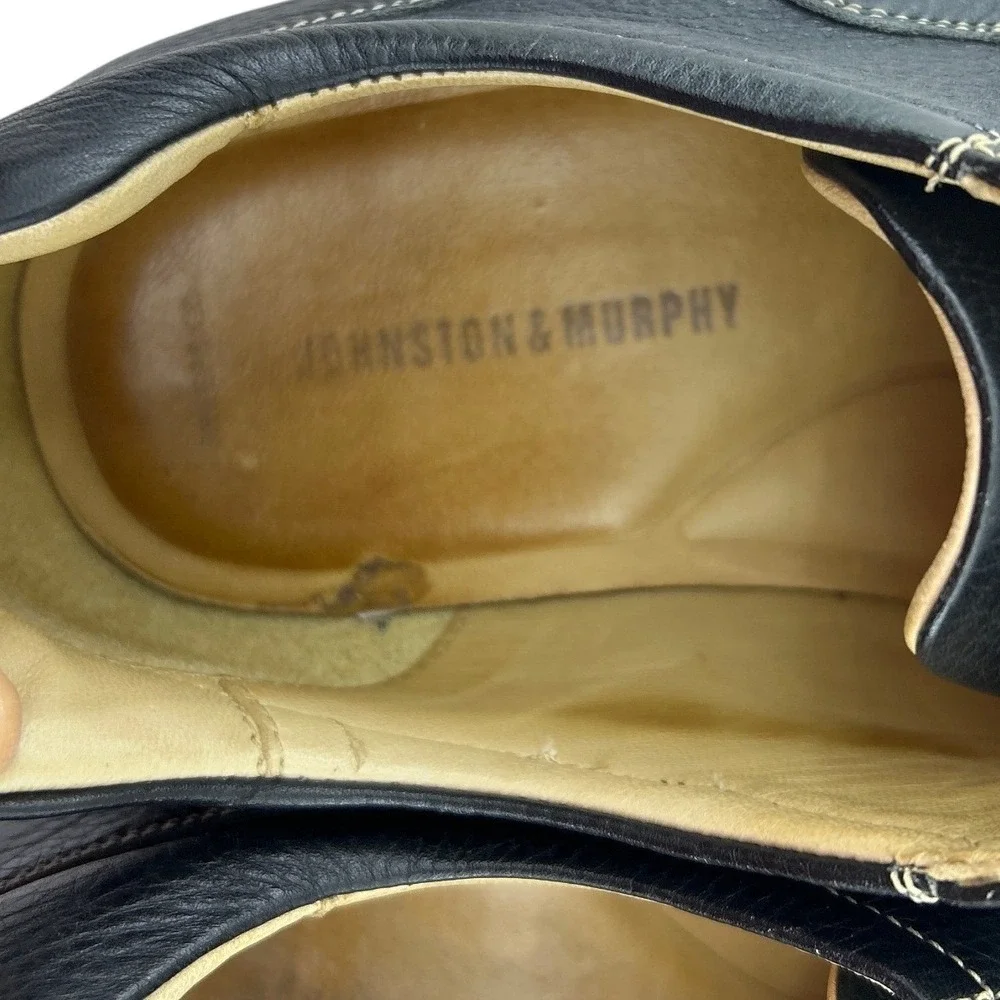 Johnston‎ & Murphy Mens Black Pebbled Leather Bicycle Toe Oxfords Size 13 M